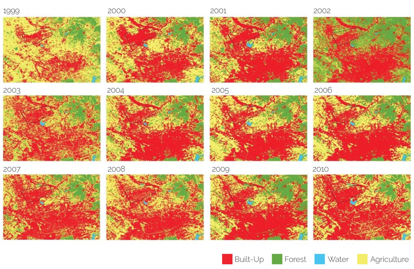 Image: Bathore Land Use/Land Cover Maps Generated Using the Support Vector Machine Model. Source: IEG