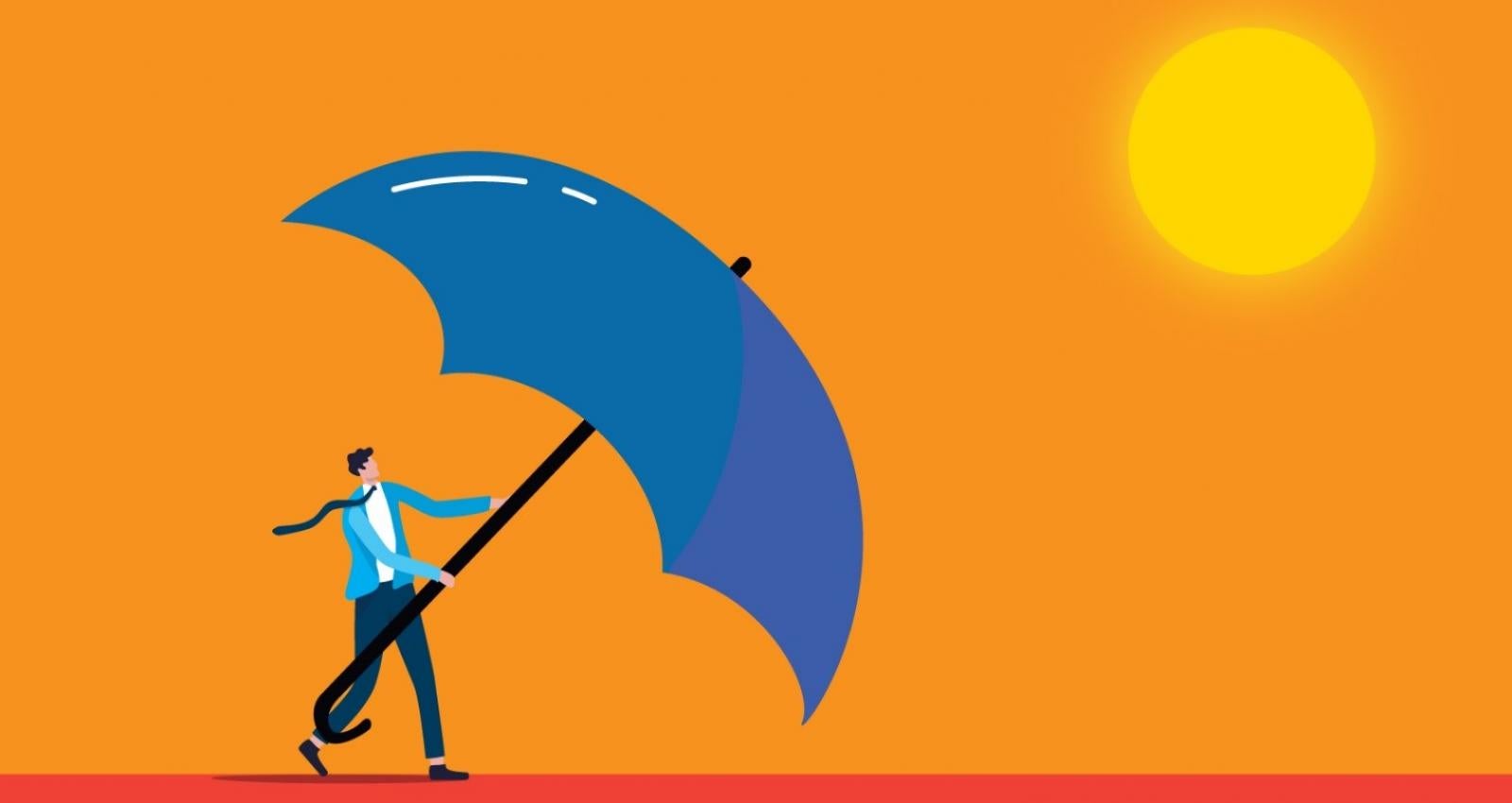Image of man holding an umbrella to shield from the sun. Adapted from shutterstock