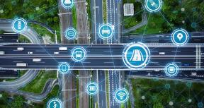 Social infrastructure and communication technology concept. IoT (Internet of Things). Autonomous transportation. Misato junction. Credits: metamorworks/iStockphoto