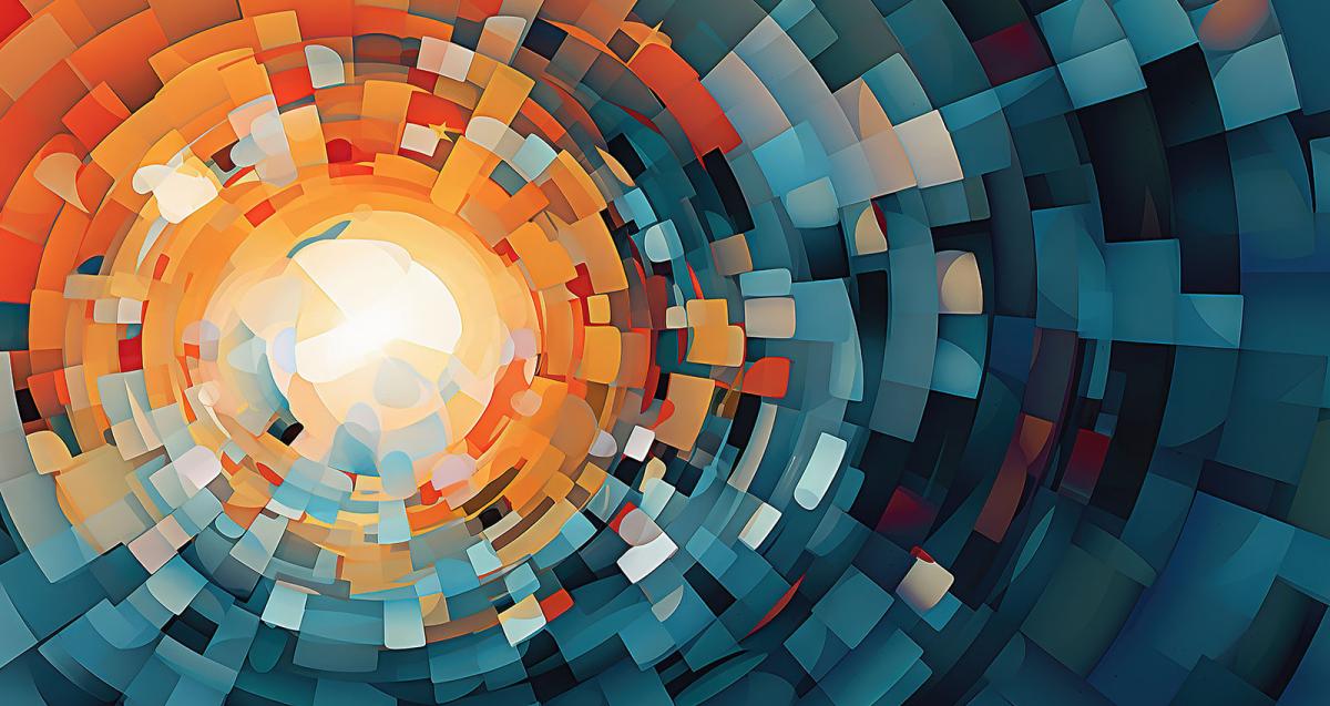 an abstract background featuring an orange and blue background, in the style of mosaic-like forms - generative AI, AI generated. Photo:  chris3d/Adobe Stock