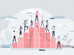 Photo: Hierarchy rank and pyramid type career development ladder tiny person concept. Company organization system from low level workers to CEO and director vector illustration. Organization team structure. Credit: VectorMine / Shutterstock
