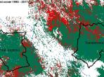 change in forest cover of the land surface in Madagascar from 1990 to 2017. 
